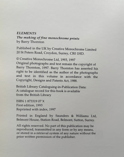 Elements: The Making of Fine Monochrome Prints