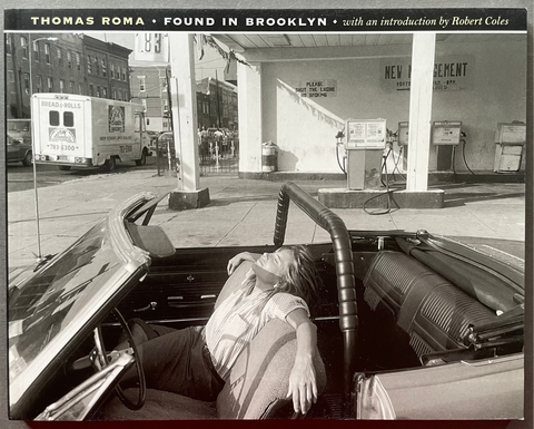 Front cover of Found in Brooklyn by Thomas Roma with a black and white photo of a woman sitting in a car.