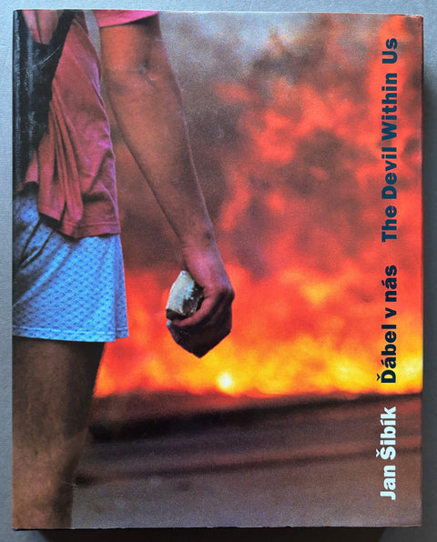 Book titled 'The Devil Within Us' by Jan Sibik with a cover featuring the arm and thigh a person holding an object in their hand and standing in front of flames.