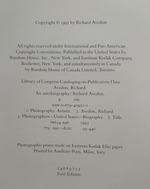 AN AUTOBIOGRAPHY: RICHARD AVEDON