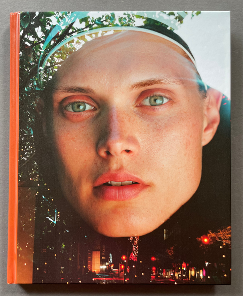 Book cover of The model by Torbjorn Rodland with a headshot of a woman in front of citylights.