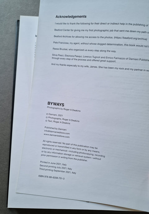 A printed acknowledgements page from the book 'Byways"