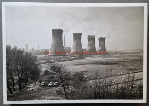 A book cover with a black and white landscape photograph featuring a row of cooling towers at a power station, with bare trees in the foreground and the text 'THE BRITISH LANDSCAPE' printed across the center.