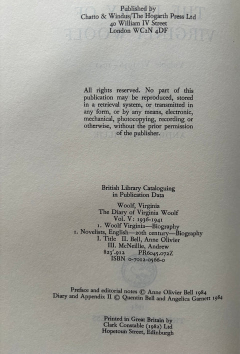 The Diary of Virginia Woolf Vols I-V