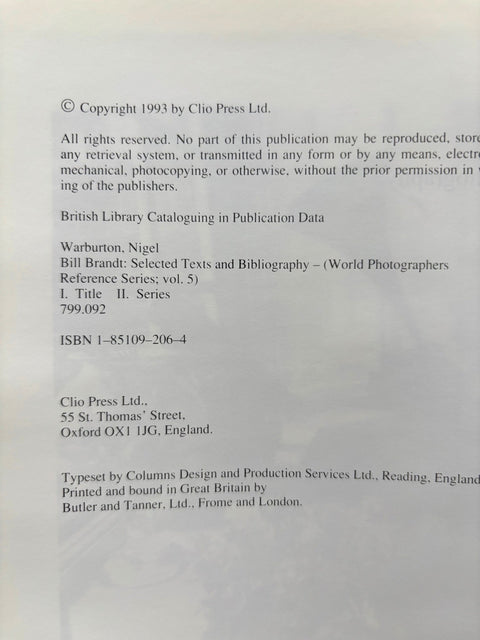 Bill Brandt: Selected Texts and Bibliography - Setanta Books