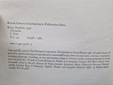 Christine - 1st UK Edition - Setanta Books
