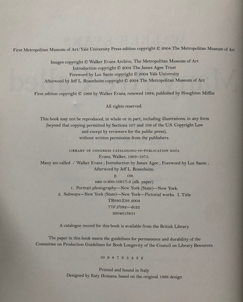 Image of copy-write page of Many Called by Walker Evans