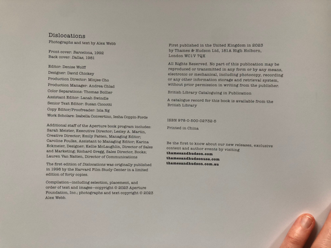 Image of copy-write page of Dislocations by Alex Webb