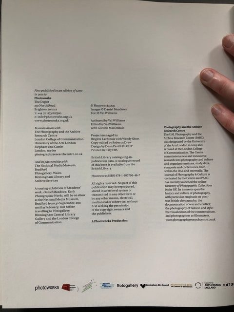 Image of copy-write page of Daniel Meadows: Edited Photographs from the 70s and 80s