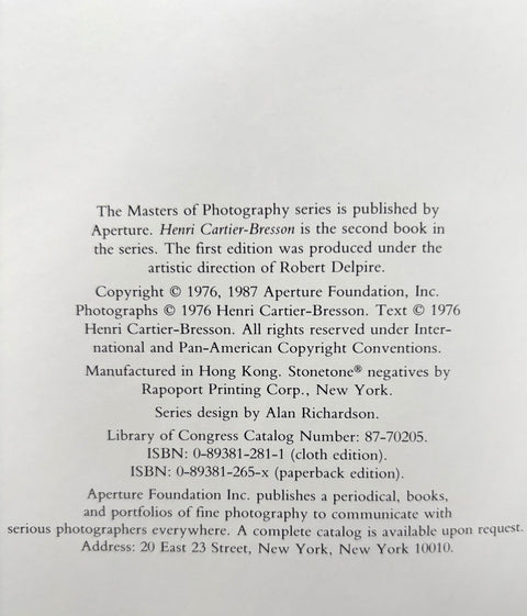 Henri Cartier - Bresson: Aperture Masters of Photography - Number 2 - Setanta Books