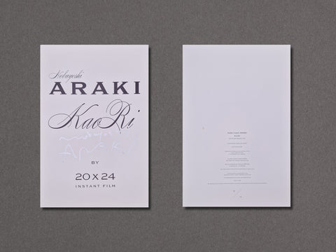 The title/edition sheet of Araki's portfolio, signed in silver by the photographer on rector and numbered 38/75