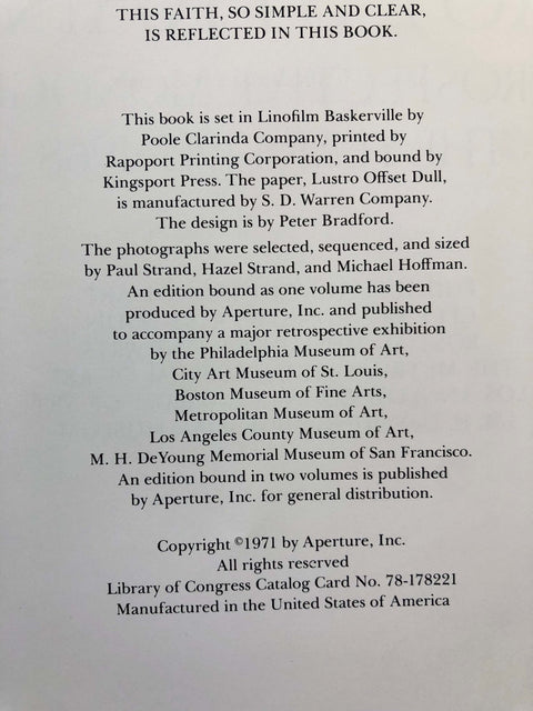 Paul Strand: A Retrospective Monograph, The Years 1915 - 1968 - Setanta Books