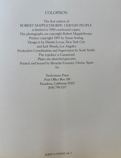 Robert Mapplethorpe: Certain People - Setanta Books