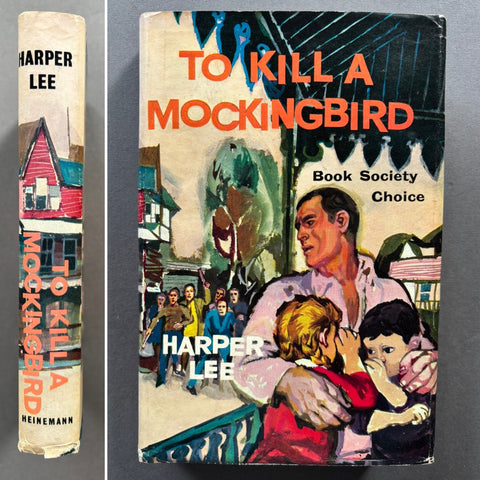 Book cover of 'To Kill a Mockingbird' by Harper Lee with a man holding two children.