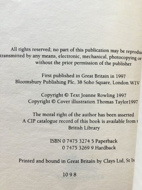 Harry Potter and the Philosopher's Stone - 8th printing - Setanta Books