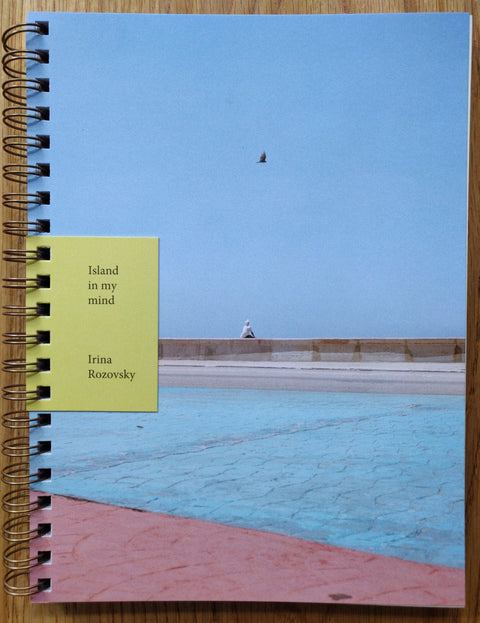 The photography book cover of Island in my Mind by Irina Rozovsky. Paperback with cover image of a red and blue pavement and a person sitting on a wall.