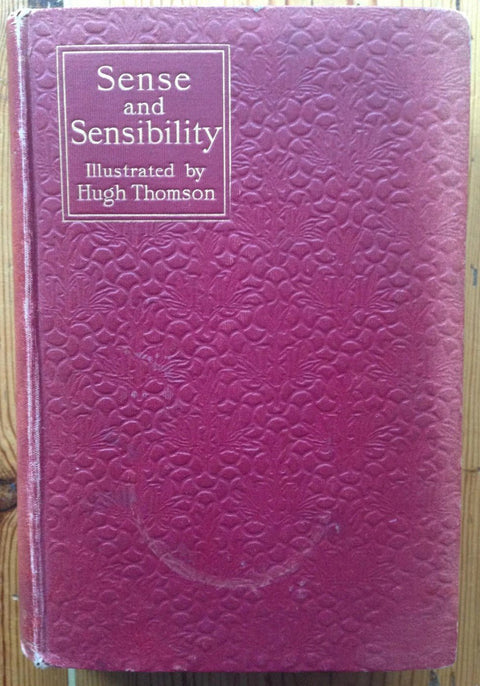 The book cover of Sense and Sensibility by Jane Austen. Hardback in purple.