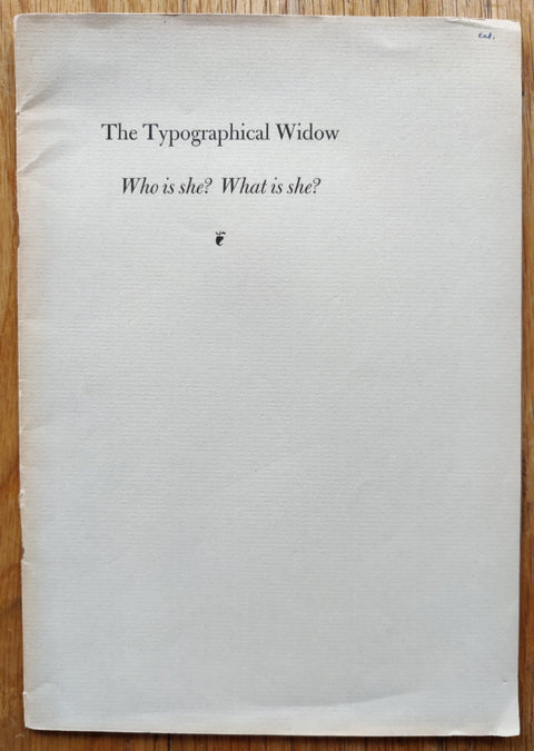 The Typografical Widow: Who is she? What is she? - Setanta Books
