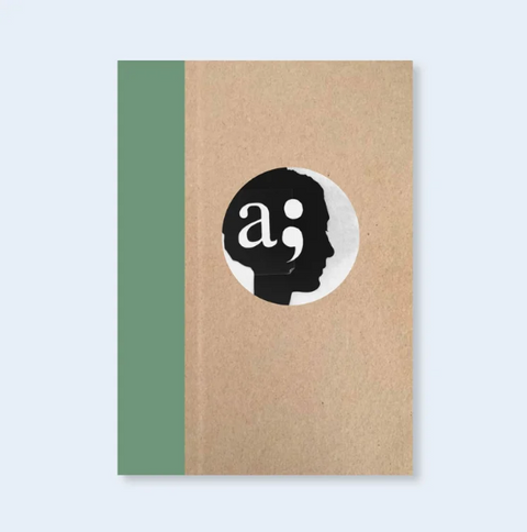 Book titled 'Paperworks' by Benedetta Casagrande with a beige and green cover featuring a silhouette of a head with an 'a' and a semi-colon.