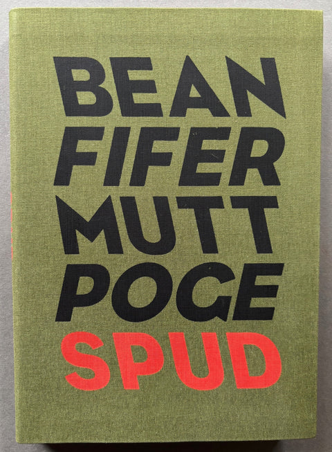 Book titled 'Spud' with a green cover featuring the words bean, fifer, mutt, poge and spud.