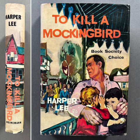 Book cover of 'To Kill a Mockingbird' by Harper Lee with a man holding two children.