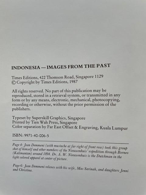 A scanned book page from 'Indonesia — Images from the Past' published by Times Editions, showing black printed text on a light gray or off-white page.