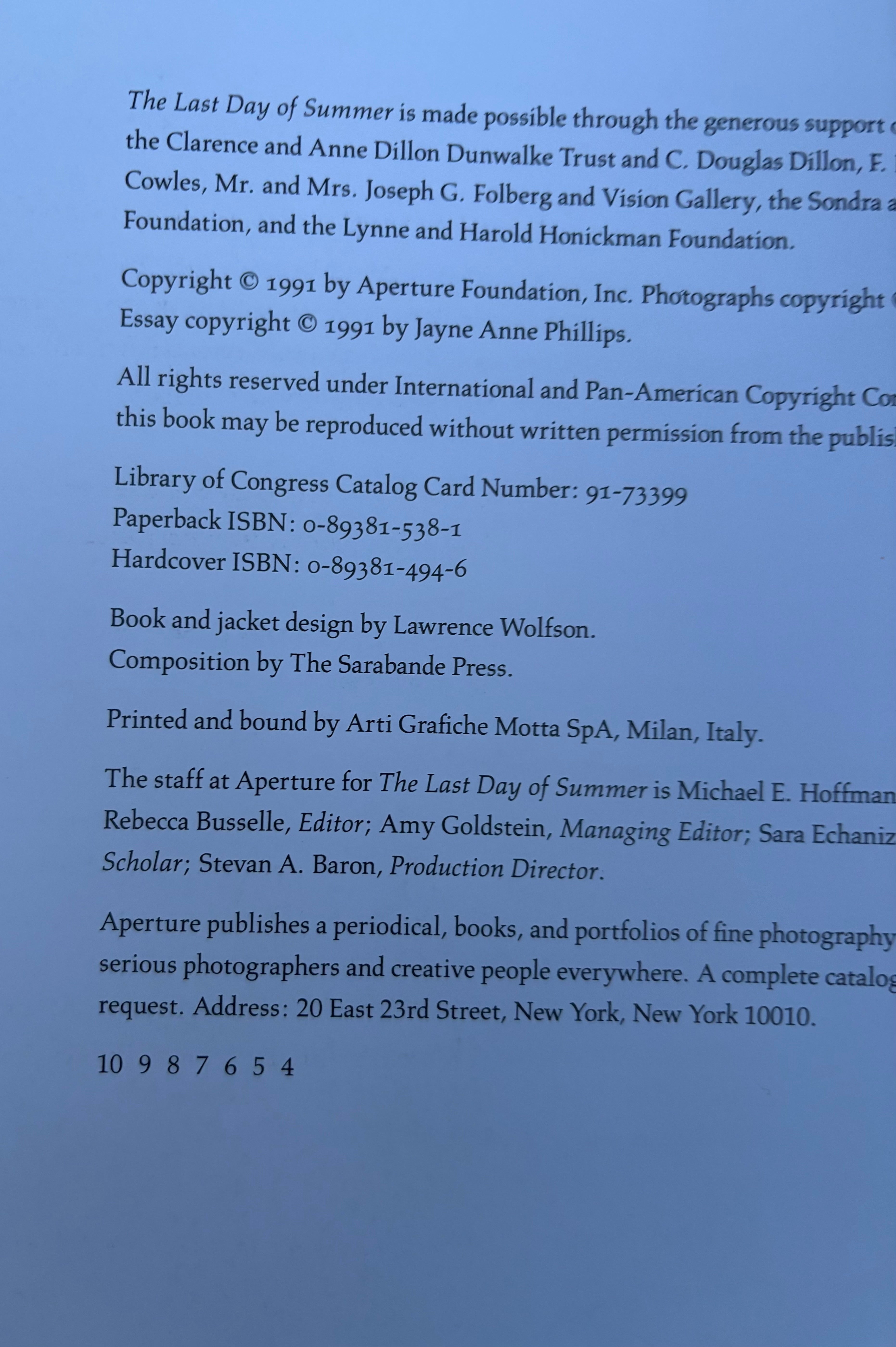 Buy The Last Day of Summer by Jock Sturges online. – Setanta Books