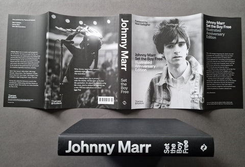 The book spine and dust jacket of Johny Marr: Set The boy free illustrated anniversary edition