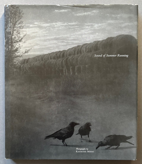 Book titled 'Sound of Summer Running' by Raymond Meeks with a black and white cover featuring an image of 3 crows next to a stone wall.