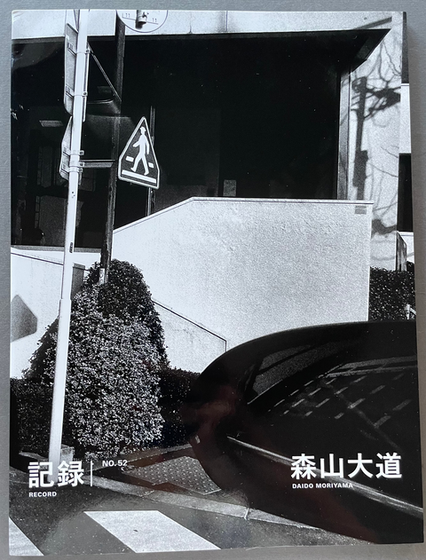 Book cover with black and white photo of a street scene, featuring a pedestrian sign and car.