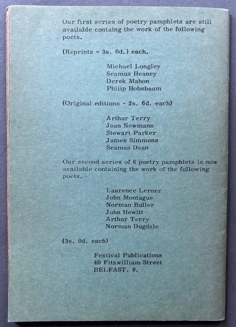 Blue book cover with text listing poets and reprint prices on a purple background