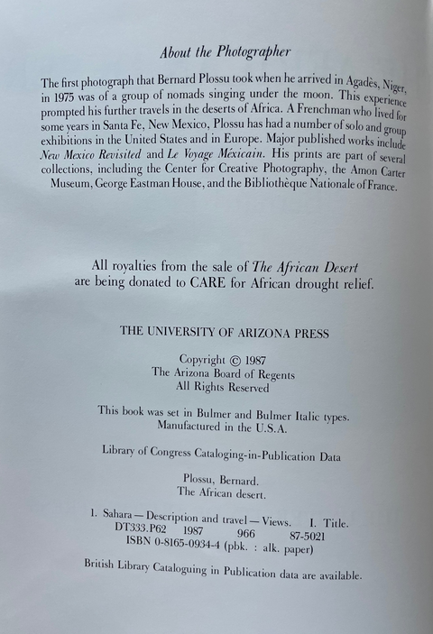A scanned book cover or printed document from The University of Arizona Press, featuring black text on a white page with a small photograph at the top left.