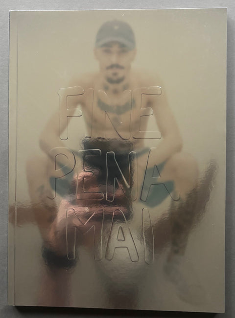 Book titled 'Fine Pena Mai' by Veronica Barbato with a silver cover featuring the image of a man in shorts sitting down.