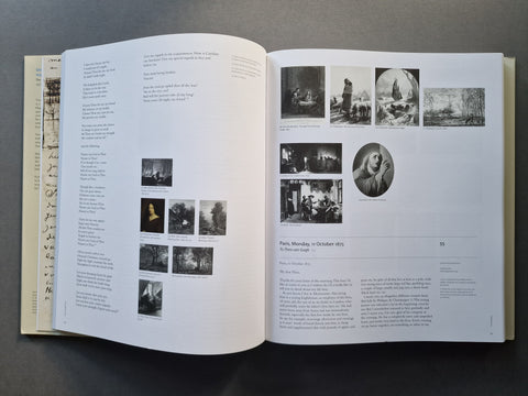 An open book, showing printed text, small black-and-white historical photographs, and a narrow beige title strip along the left margin.