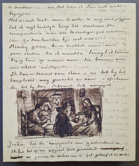 Volume 3 cover - A vintage handwritten letter on aged beige paper, featuring elegant cursive script and a black ink illustration of a street scene with figures and a horse-drawn carriage.