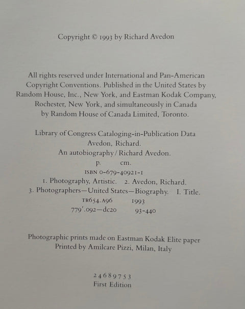 AN AUTOBIOGRAPHY: RICHARD AVEDON - Setanta Books