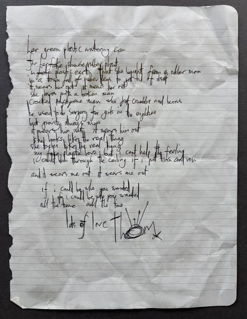 Fake Plastic Trees lyrics, written and signed by Thom Yorke