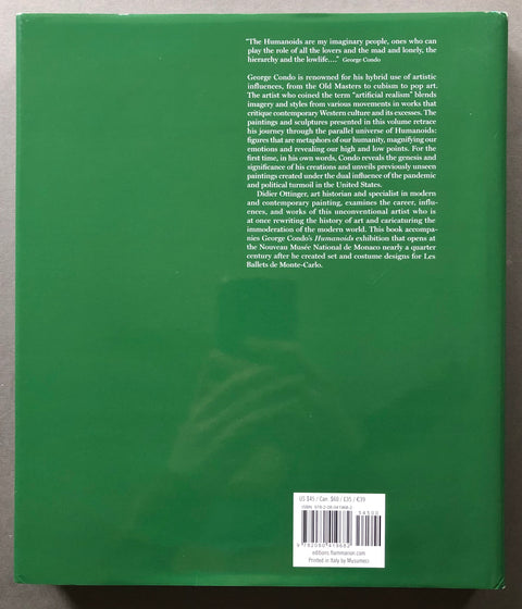 The back cover of the book "Humanoids" by George Condo, featuring white text and a barcode.