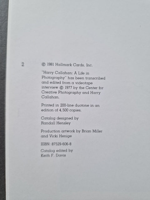Harry Callahan Photographs: An Exhibition from the Hallmark Photographic Collection