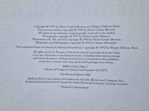 Henri Cartier Bresson Photographer (Revised Edition 1992) - Setanta Books