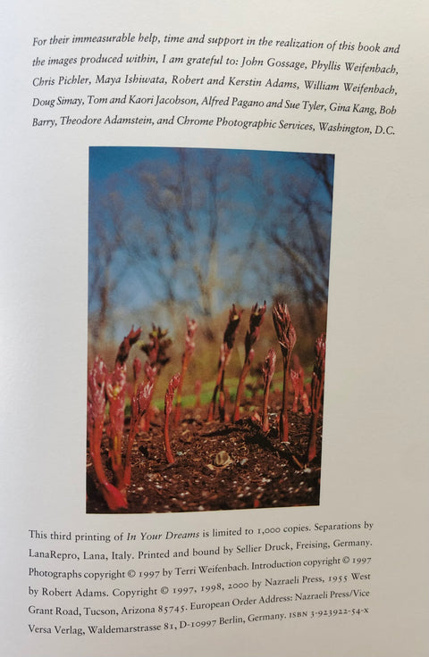A printed page from a book or publication featuring a central color photograph of red reeds or grasses in a field, with several paragraphs of text above and below the image.