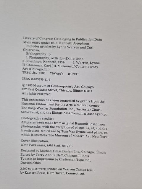 Kenneth Josephson: Museum of Contemporary Art, Chicago, March 26-May 22, 1983
