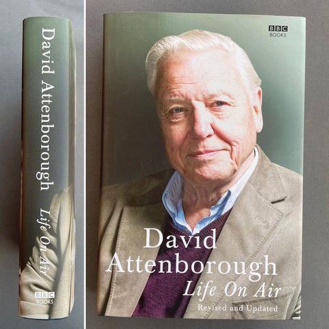 A hardback copy of 'Life on Air' by David Attenborough, featuring a photograph of David Attenborough on the cover.