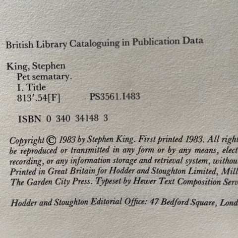 Pet Sematary - UK 1st - Setanta Books