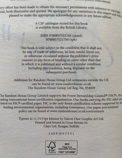 Back cover of a book with ISBN information, publisher details, and FSC certification label.