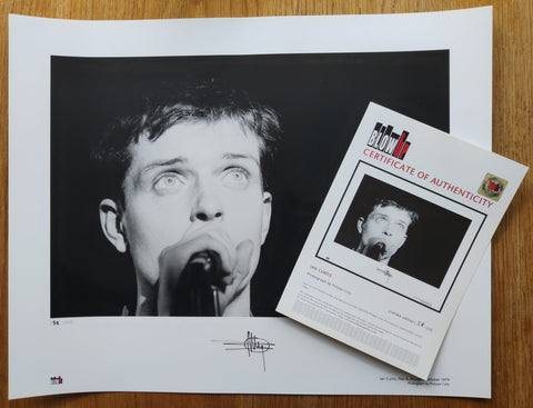 The phootgraphy print of Ian Curtis by Philippe Carly. Signed by Carly and accompanied by a certificate of authenticity.