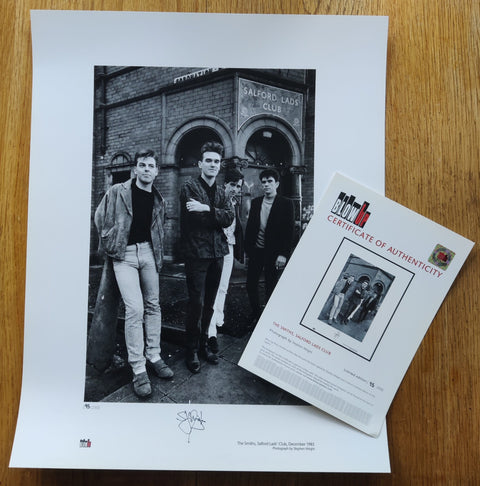 The photography print of The Smiths, Salford Lads Club by Stephen Wright. Signed by Stephen Wright and accompanied by a certificate of authenticity.