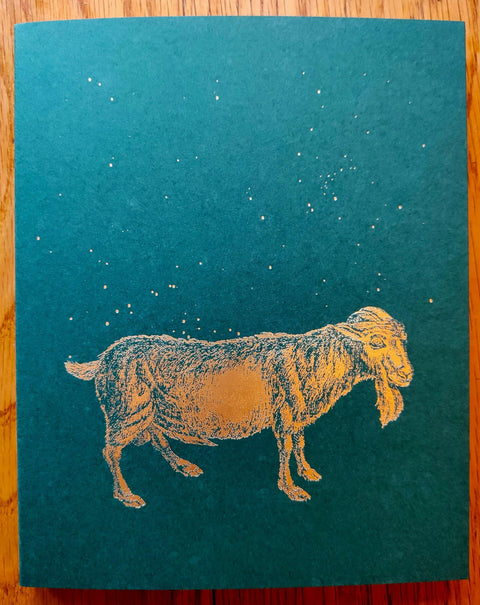 The photography book cover of Sleep Creek by Dylan Hausthor and Paul Guilmoth. Hardback in green with a goat on the cover.