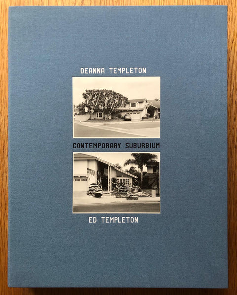 The photography book cover of Contemporary Suburbium by Ed Templeton and Deanna Templeton. Hardback clamshell case in blue. Signed.