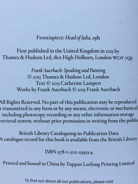 Frank Auerbach: Speaking and Painting